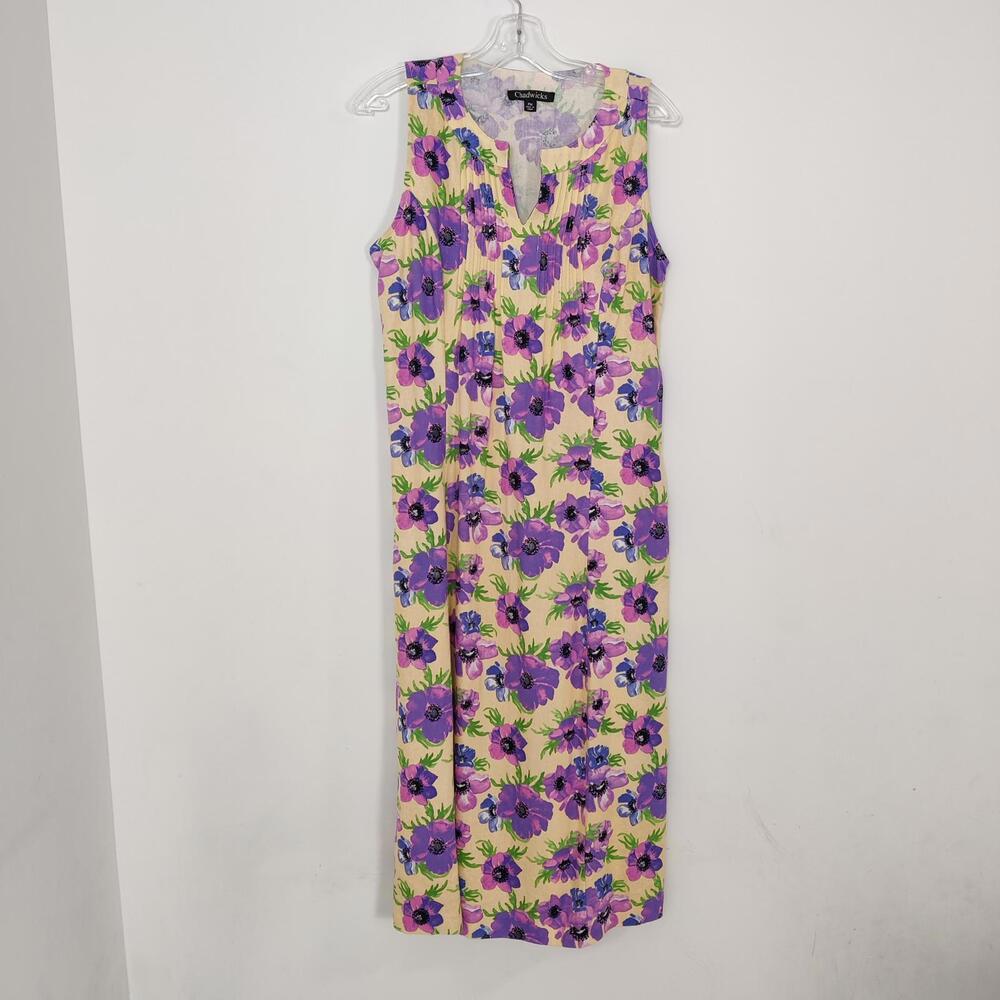Chadwicks Women's Floral Maxi Dress Size Medium Linen Blend Summer Bohemian